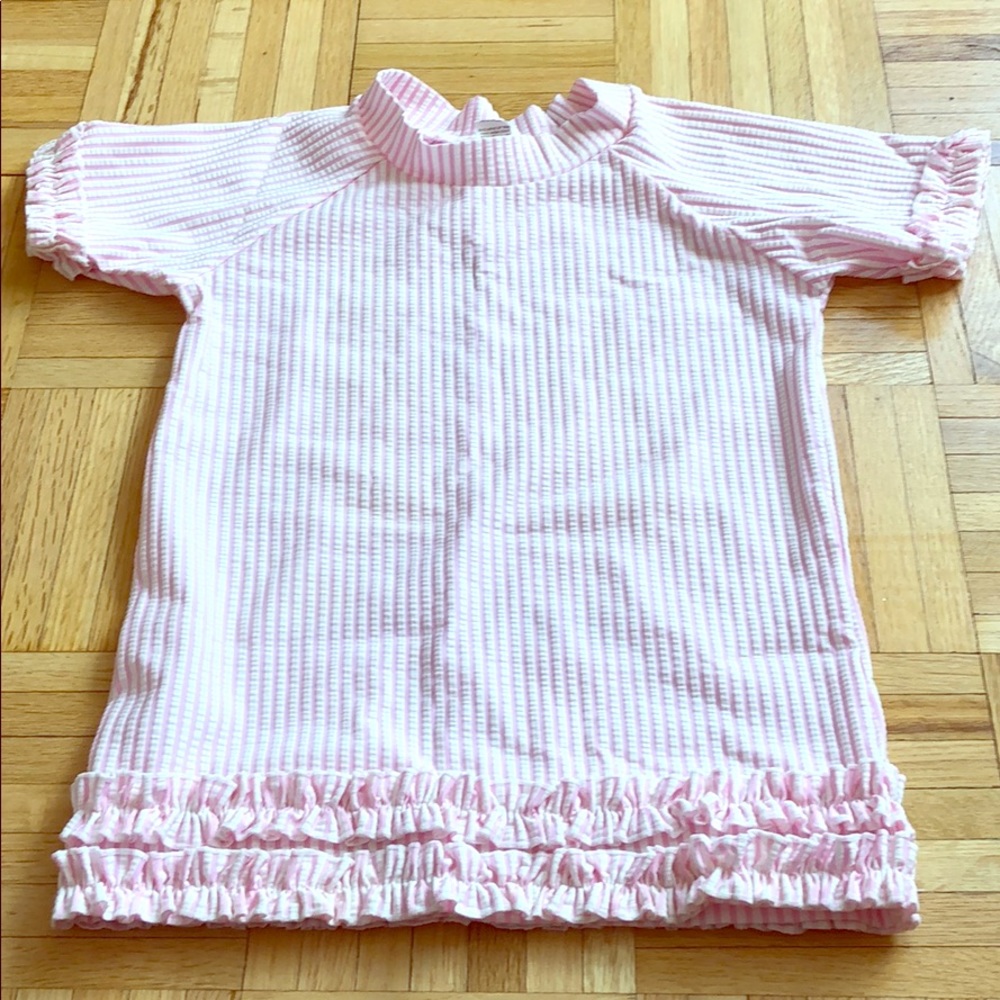 Ruffle Butts Pink Seersucker Rash Guard Set SZ 8